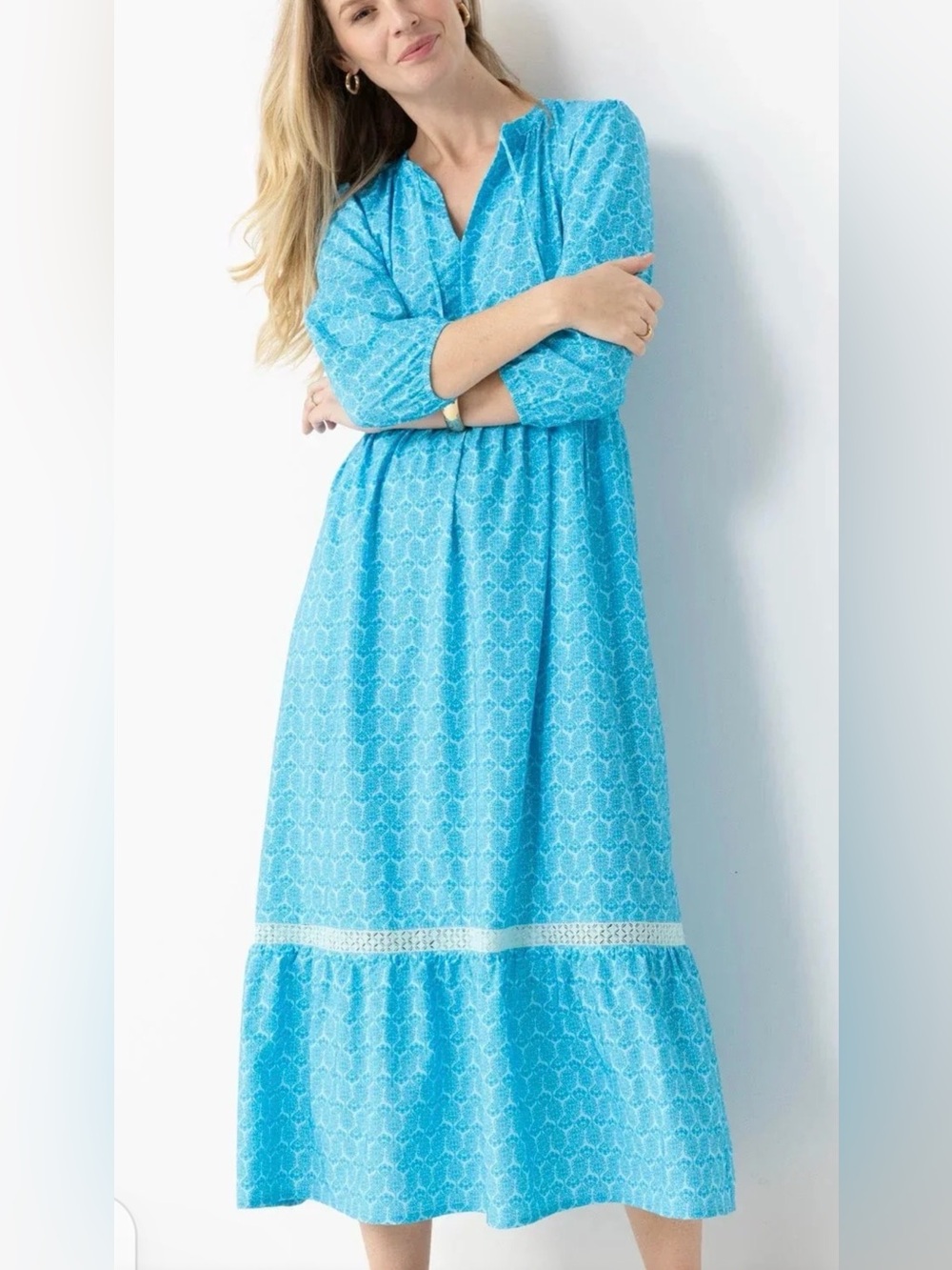 CABANA LIFE UPF 50 BLUE ROSEMARY BEACH RELAXED TIE-WAIST MAXI DRESS S NWT